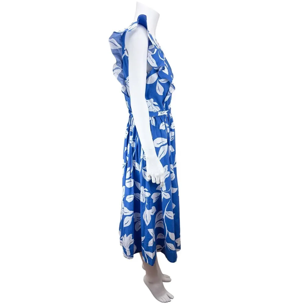 J. Crew Factory Women's One Shoulder Floral Midi Dress Blue Size 10 NWT